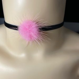 Pink Puff Pom Choker Necklace